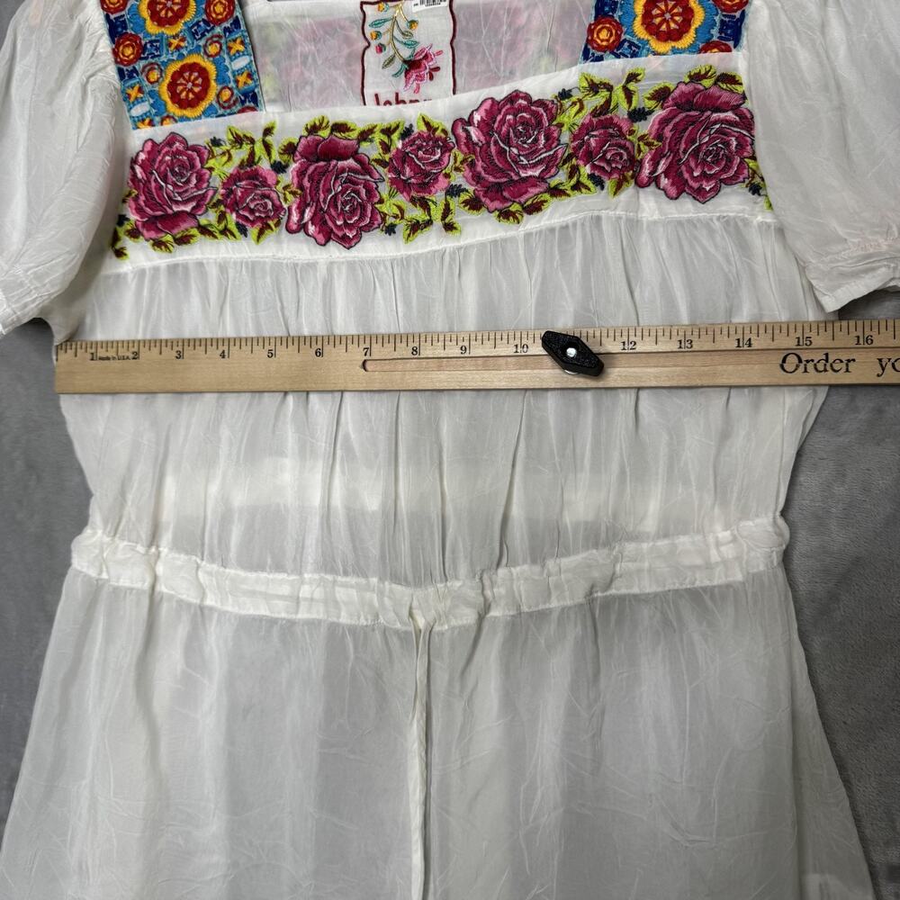 Johnny Was Blouse Womens XS White Embroidered Floral Boho Sheer Rayon Top - Picture 7 of 10